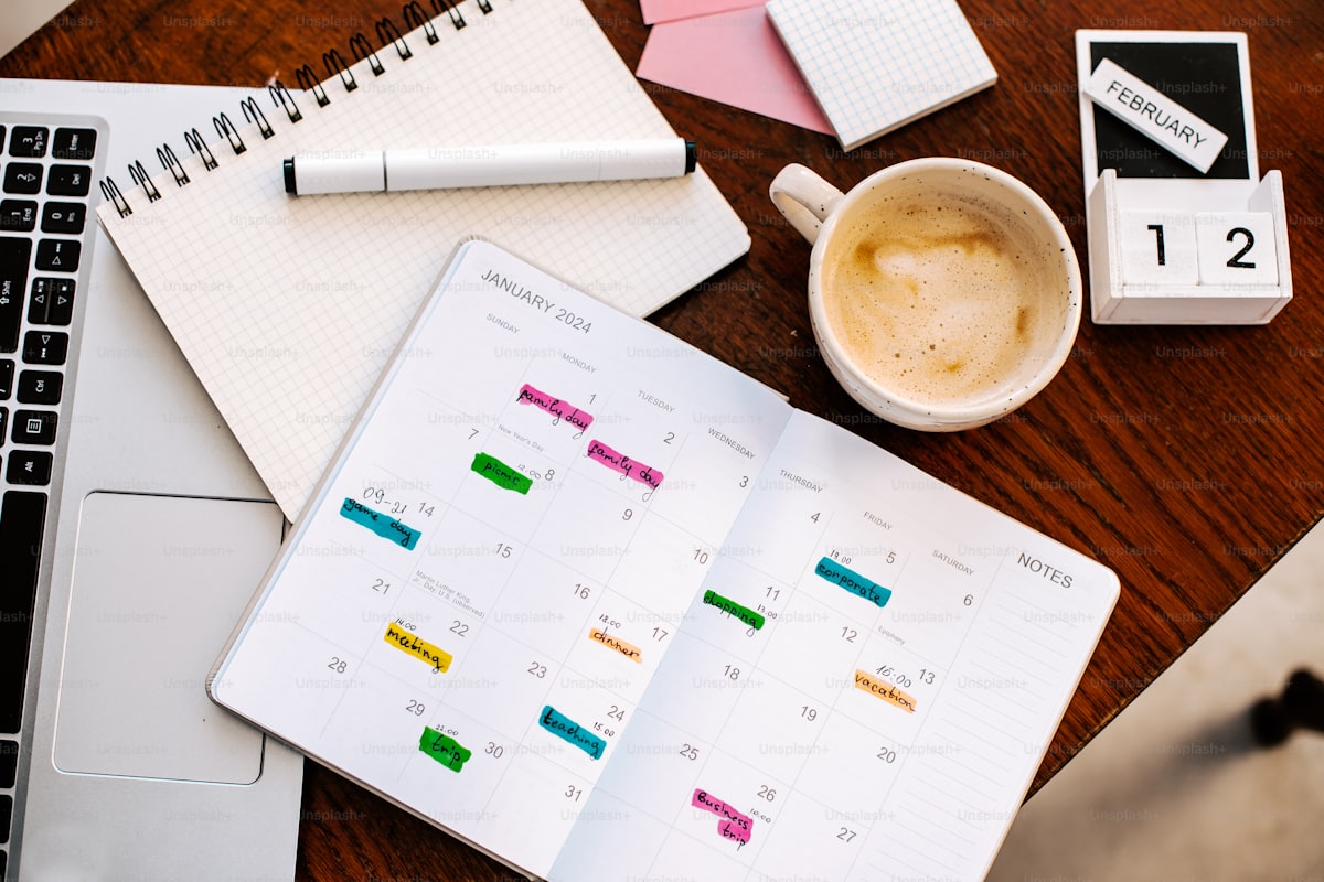 Business calendar showing CRM follow-up meetings and tasks